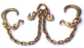 5/16" Grade 70 V Chain Assembly, Pear Link w/ Grab Hooks on Top, 8" J Hook & T Hook Bottom