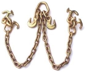 5/16" Grade 70 V Chain Assembly, Pear Link w/ Grab Hooks on Top, T - J Combo and R Hook Bottom