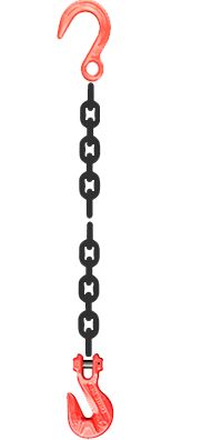 Grade 80 SFG Chain Sling -  Single Leg w/ Foundry Hook on Top and Grab Hook on Bottom