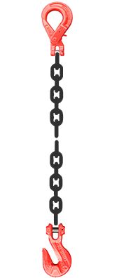 Grade 80 SSLG Chain Sling - Single Leg w/ Self Locking (Safety) Hook on Top and Grab Hook on Bottom