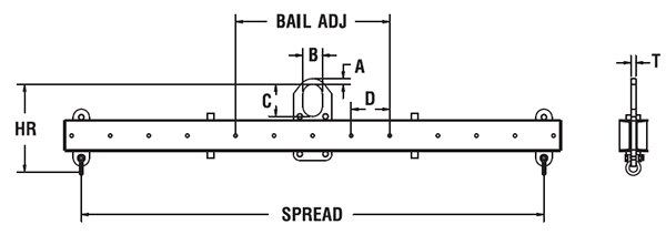 Standard Adjustable Lifting Beam w/ Swivel Hooks - 2,000 lb