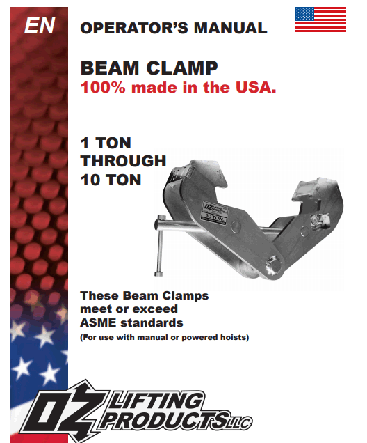 Beam Clamp with Trolley Oz Lifting Products Operators Manual