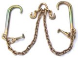 5/16" Grade 70 V Chain Assembly, Pear Link w/ Grab Hooks on Top, 15" J Hook & T Hook Bottom