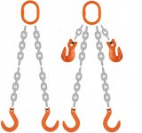 Grade 100 DOF Chain Sling - Double Leg Chain Sling w/ Oblong Master Link on Top and Two Foundry Hooks on Bottom