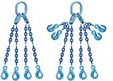 Grade 120 QOSL Chain Sling - Quad Leg with Oblong Master Link Top and Four Self Locking Hooks Bottom