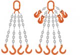 Grade 100 QOF Chain Sling - Quad Leg w/ Quad Oblong Master Link on Top and Four Foundry Hooks on Bottom