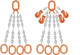 Grade 100 QOO Chain Sling - Quad Leg Oblong Master Link on Top and Four Oblong Master Links Bottom