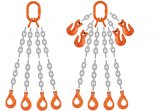 Grade 100 QOSL Chain Sling - Quad Leg w/ Quad Oblong Master Link on Top and Four Self Locking (Safety) Hooks on Bottom
