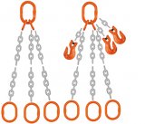 Grade 100 TOO Chain Sling - Triple Leg w/ Quad Oblong Master Link on Top and Three Oblong Master Links on Bottom