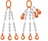 Grade 100 TOSL Chain Sling - Triple Leg w/ Quad Oblong Master Link Top and Three Self Locking Hooks Bottom