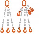 Grade 100 TOS Chain Sling - Triple Leg w/ Quad Oblong Master Link Top and Three Slings Hooks w/ Latch Bottom