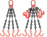 Grade 80 QOF Chain Sling - Quad Leg w/ Quad Oblong Master Link on Top and Foundry Hooks on Bottom