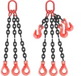 Grade 80 TOSL Chain Sling - Triple Leg w/ Quad Oblong Master Link on Top and Self Locking Hooks on Bottom