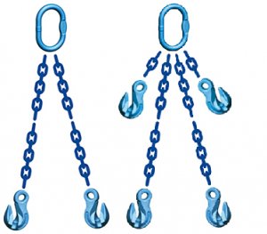 Grade 120 DOG Chain Sling - Double Leg with Oblong Master Link on Top and Two Grab Hooks Bottom