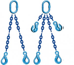 Grade 120 DOSL Chain Sling - Double Leg with Oblong Master Link on Top and Two Self Locking Hooks on Bottom