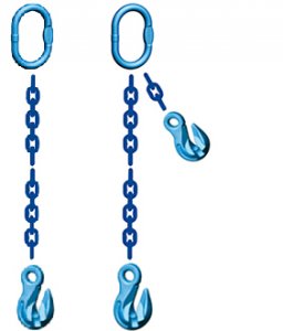 Grade 120 SOG Chain Sling - Single Leg with Oblong Master Link on Top and Grab Hook on Bottom