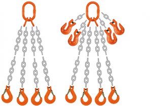 Grade 100 QOS Chain Sling - Quad Leg w/ Quad Oblong Master Link on Top and Four Sling Hooks on Bottom